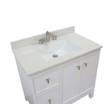 Bellaterra Home G3722-GD-WH-AQ 37" White Single Sink Vanity With Engineered Stone Top and Gold Hardware