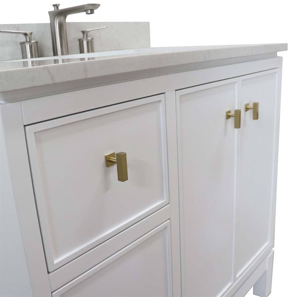 Bellaterra Home G3722-GD-WH-AQ 37" White Single Sink Vanity With Engineered Stone Top and Gold Hardware