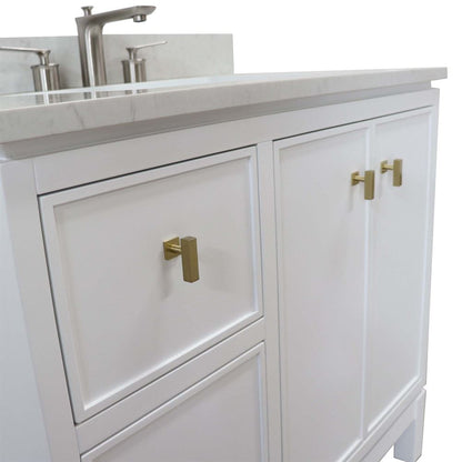 Bellaterra Home G3722-GD-WH-AQ 37" White Single Sink Vanity With Engineered Stone Top and Gold Hardware