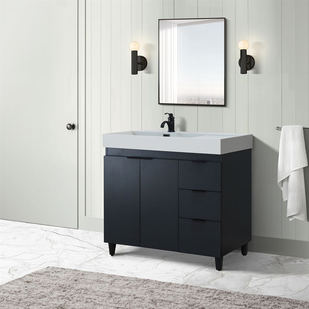 Bellaterra Home G3918-DG-FG 39" Dark Gray Single Sink Vanity With Light Gray Composite Granite Sink Top