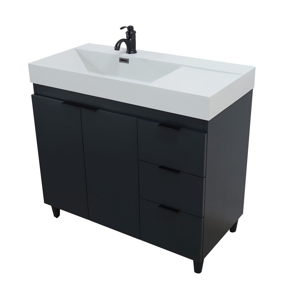 Bellaterra Home G3918-DG-FG 39" Dark Gray Single Sink Vanity With Light Gray Composite Granite Sink Top