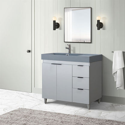 Bellaterra Home G3918-FG-SG 39" French Gray Single Sink Vanity With Dark Gray Composite Granite Sink Top