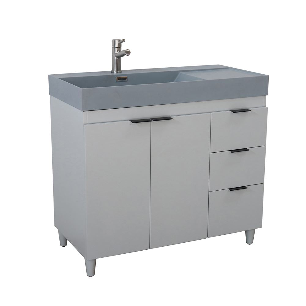 Bellaterra Home G3918-FG-SG 39" French Gray Single Sink Vanity With Dark Gray Composite Granite Sink Top