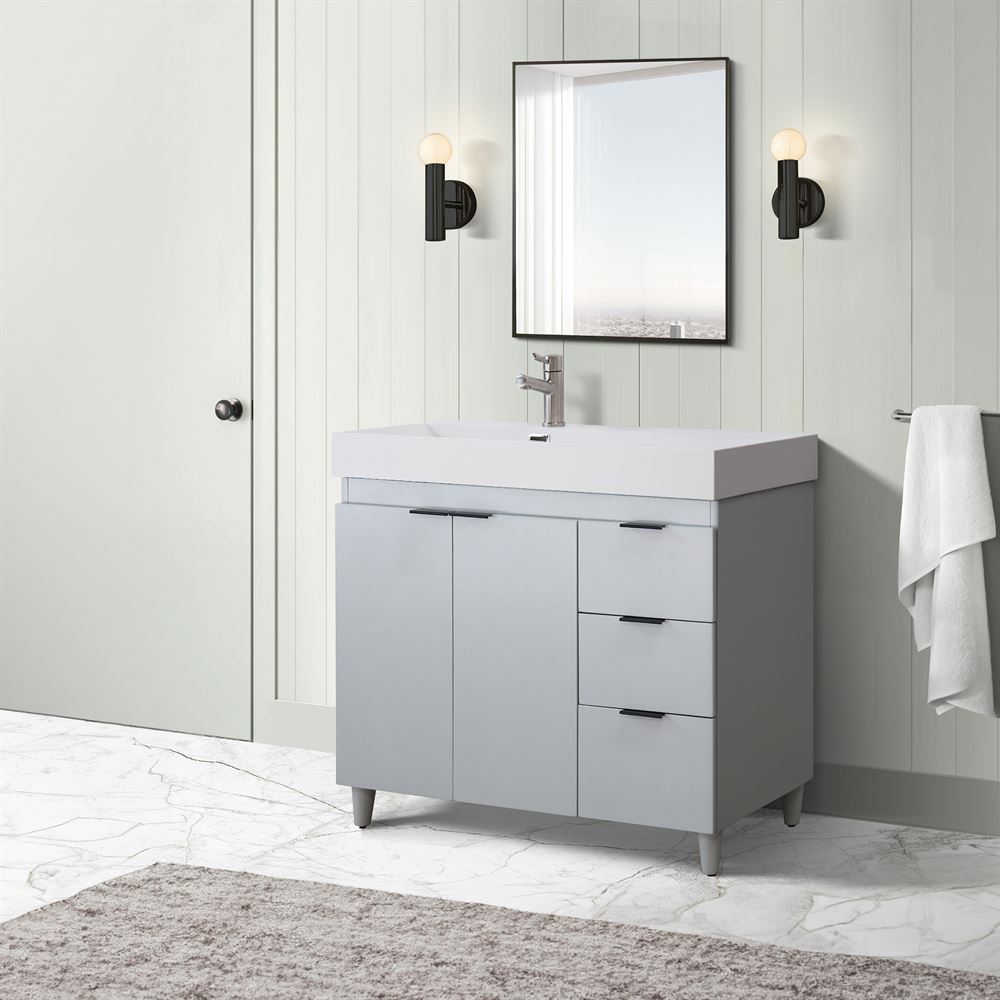 Bellaterra Home G3918-FG-SW 39" French Gray Single Sink Vanity With White Composite Granite Sink Top