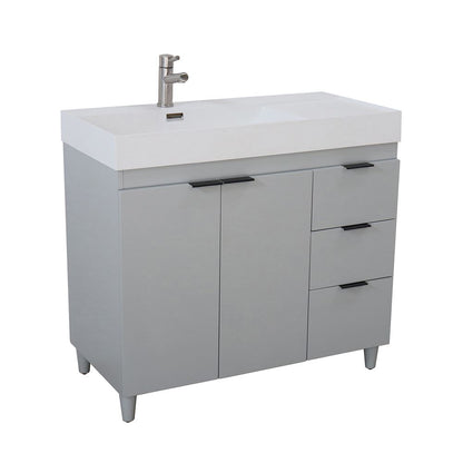 Bellaterra Home G3918-FG-SW 39" French Gray Single Sink Vanity With White Composite Granite Sink Top