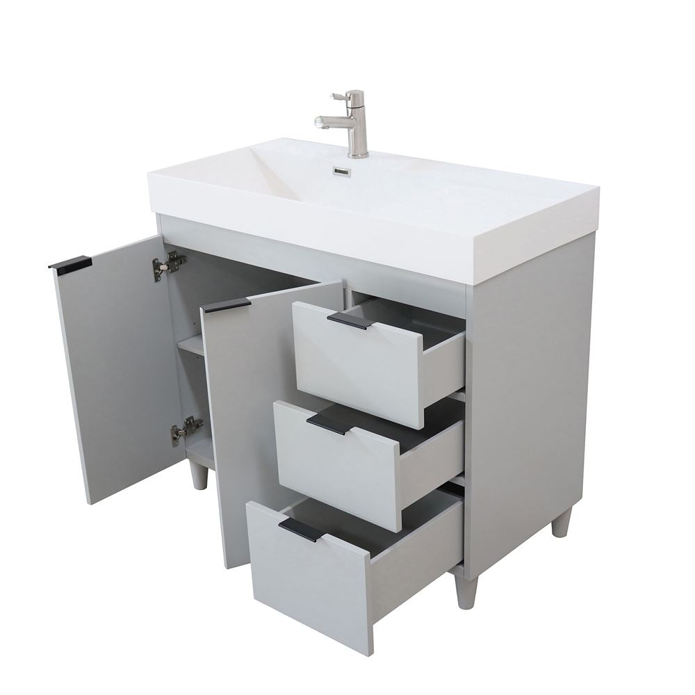 Bellaterra Home G3918-FG-SW 39" French Gray Single Sink Vanity With White Composite Granite Sink Top