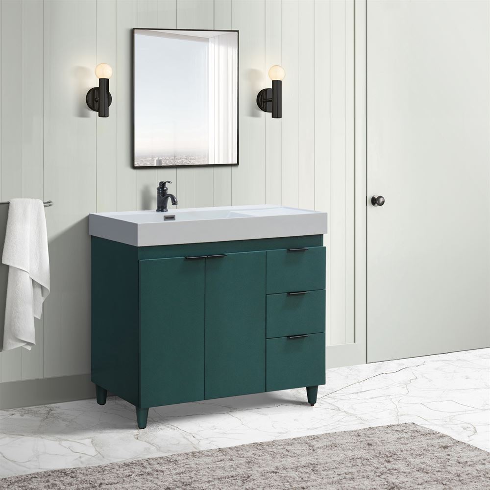 Bellaterra Home G3918-HG-FG 39" Hunter Green Single Sink Vanity With Light Gray Composite Granite Top