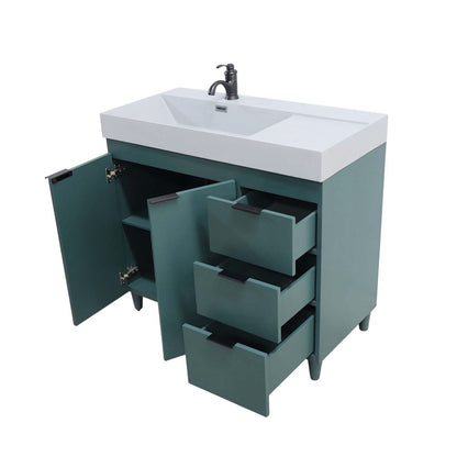 Bellaterra Home G3918-HG-FG 39" Hunter Green Single Sink Vanity With Light Gray Composite Granite Top