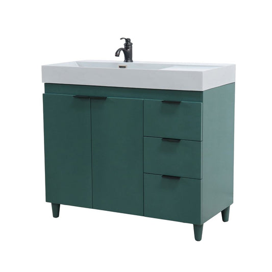 Bellaterra Home G3918-HG-FG 39" Hunter Green Single Sink Vanity With Light Gray Composite Granite Top