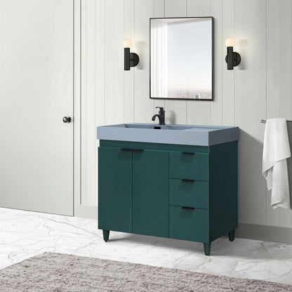 Bellaterra Home G3918-HG-SG 39" Hunter Green Single Sink Vanity With Dark Gray Composite Granite Top