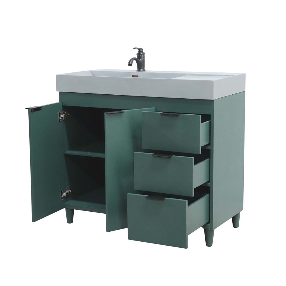 Bellaterra Home G3918-HG-SG 39" Hunter Green Single Sink Vanity With Dark Gray Composite Granite Top