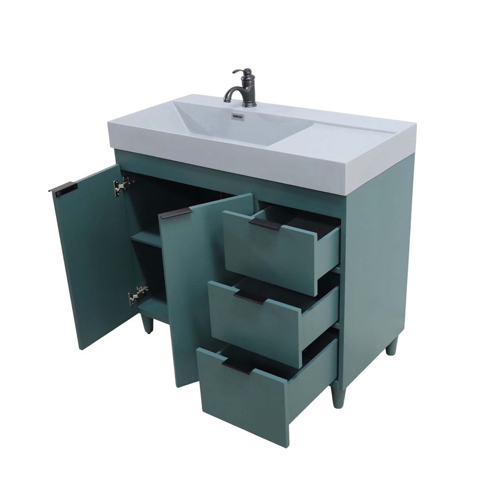 Bellaterra Home G3918-HG-SG 39" Hunter Green Single Sink Vanity With Dark Gray Composite Granite Top