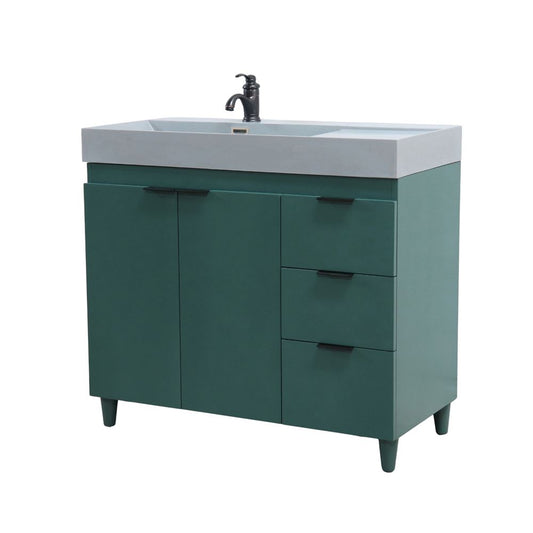 Bellaterra Home G3918-HG-SG 39" Hunter Green Single Sink Vanity With Dark Gray Composite Granite Top