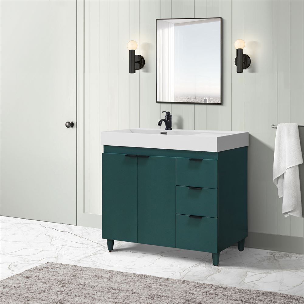Bellaterra Home G3918-HG-SW 39" Hunter Green Single Sink Vanity With White Composite Granite Top
