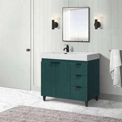 Bellaterra Home G3918-HG-SW 39" Hunter Green Single Sink Vanity With White Composite Granite Top