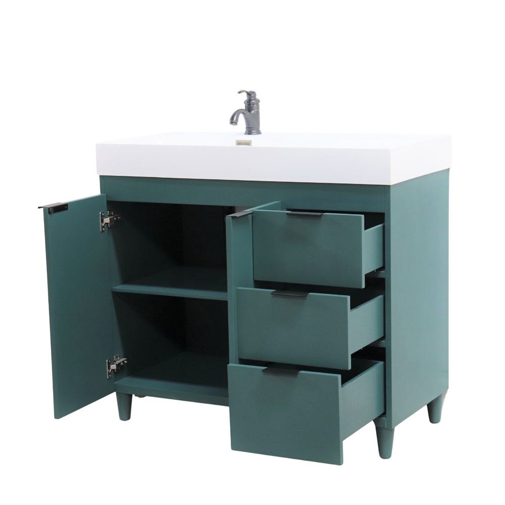 Bellaterra Home G3918-HG-SW 39" Hunter Green Single Sink Vanity With White Composite Granite Top