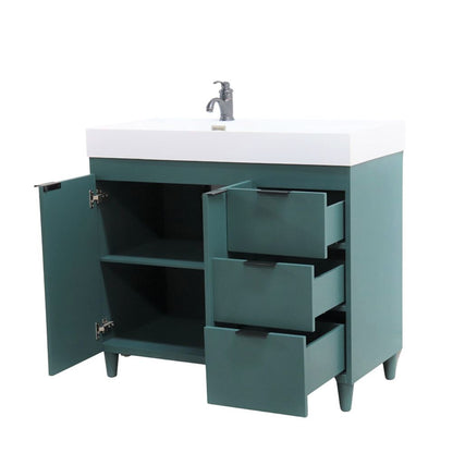 Bellaterra Home G3918-HG-SW 39" Hunter Green Single Sink Vanity With White Composite Granite Top