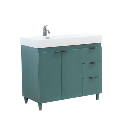 Bellaterra Home G3918-HG-SW 39" Hunter Green Single Sink Vanity With White Composite Granite Top