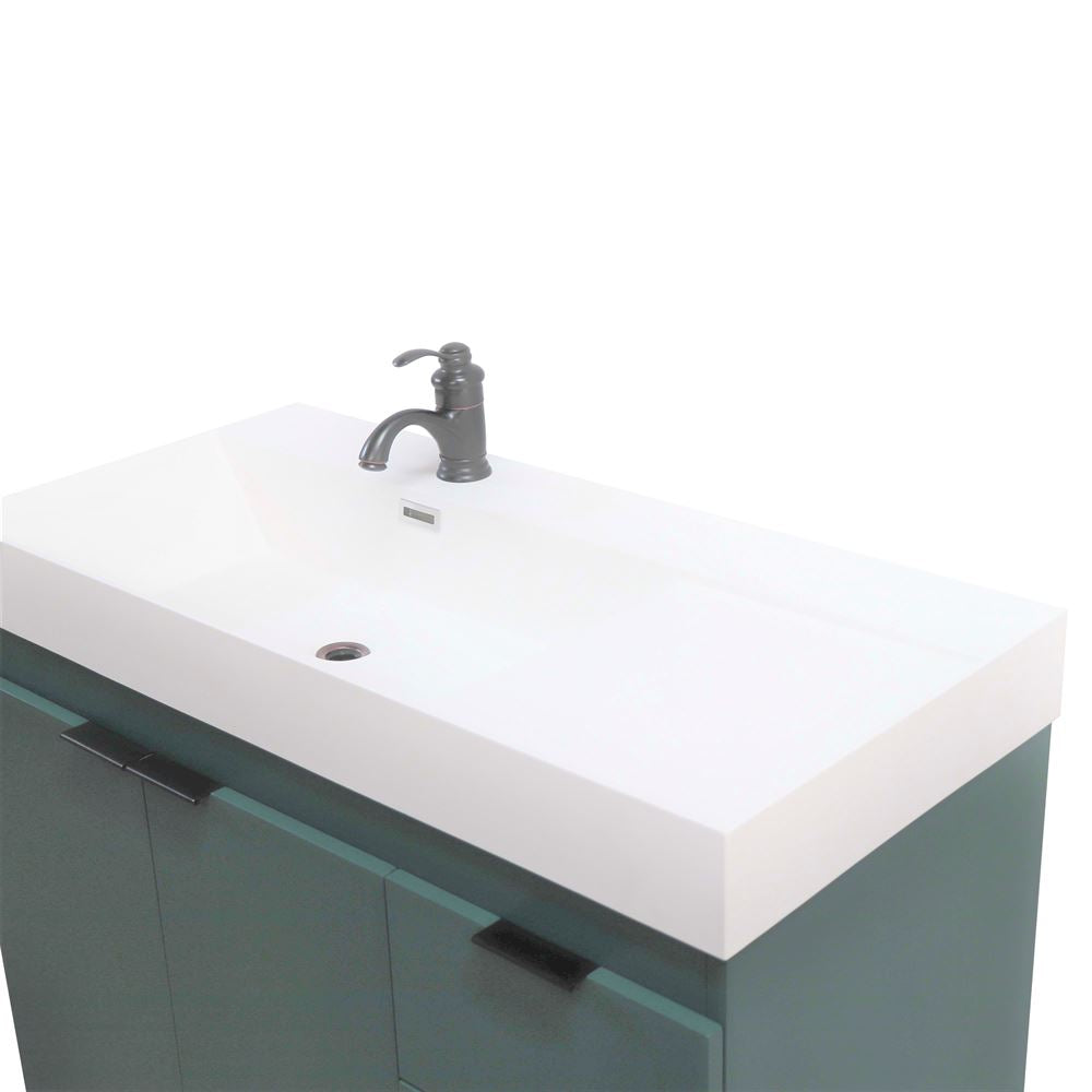 Bellaterra Home G3918-HG-SW 39" Hunter Green Single Sink Vanity With White Composite Granite Top