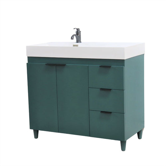 Bellaterra Home G3918-HG-SW 39" Hunter Green Single Sink Vanity With White Composite Granite Top
