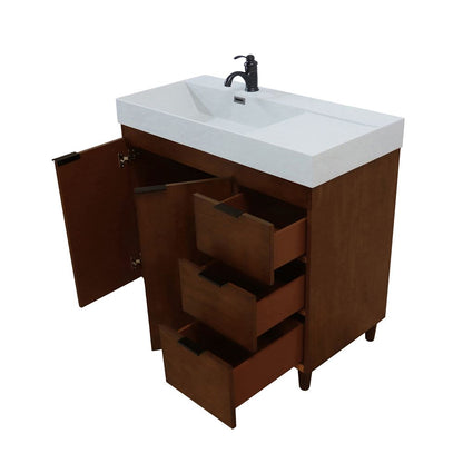 Bellaterra Home G3918-WA-FG 39" Walnut Single Sink Vanity With Light Gray Composite Granite Top