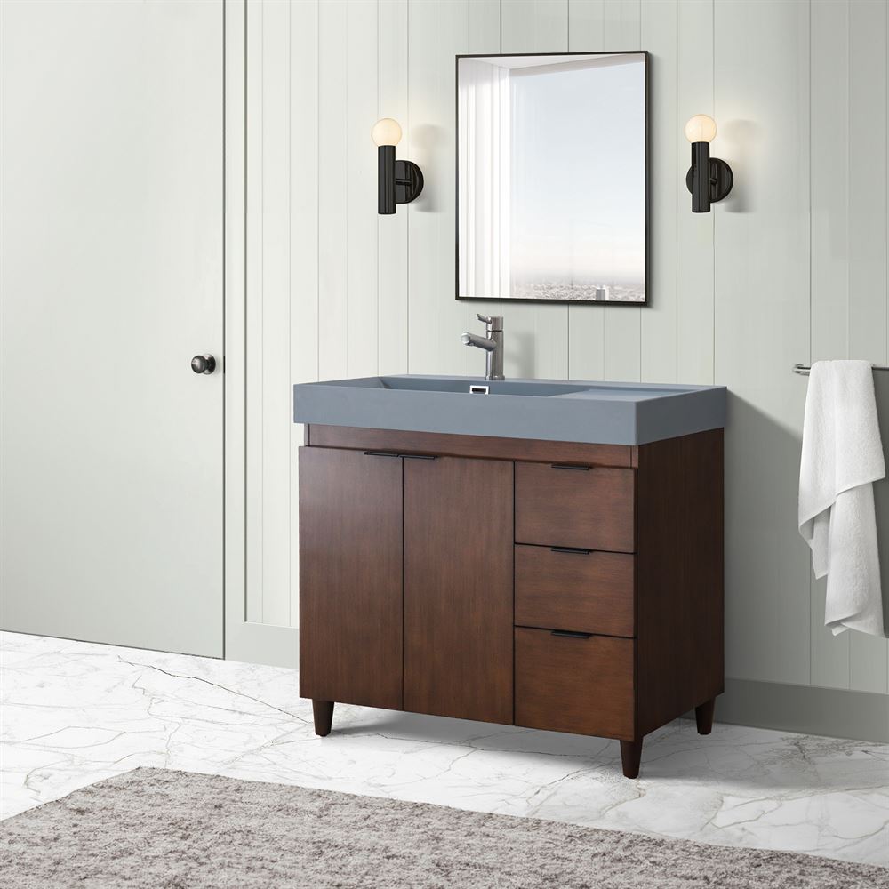 Bellaterra Home G3918-WA-SG 39" Walnut Single Sink Vanity With Dark Gray Composite Granite Top