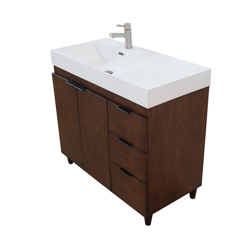 Bellaterra Home G3918-WA-SW 39" Walnut Single Sink Vanity With White Composite Granite Top
