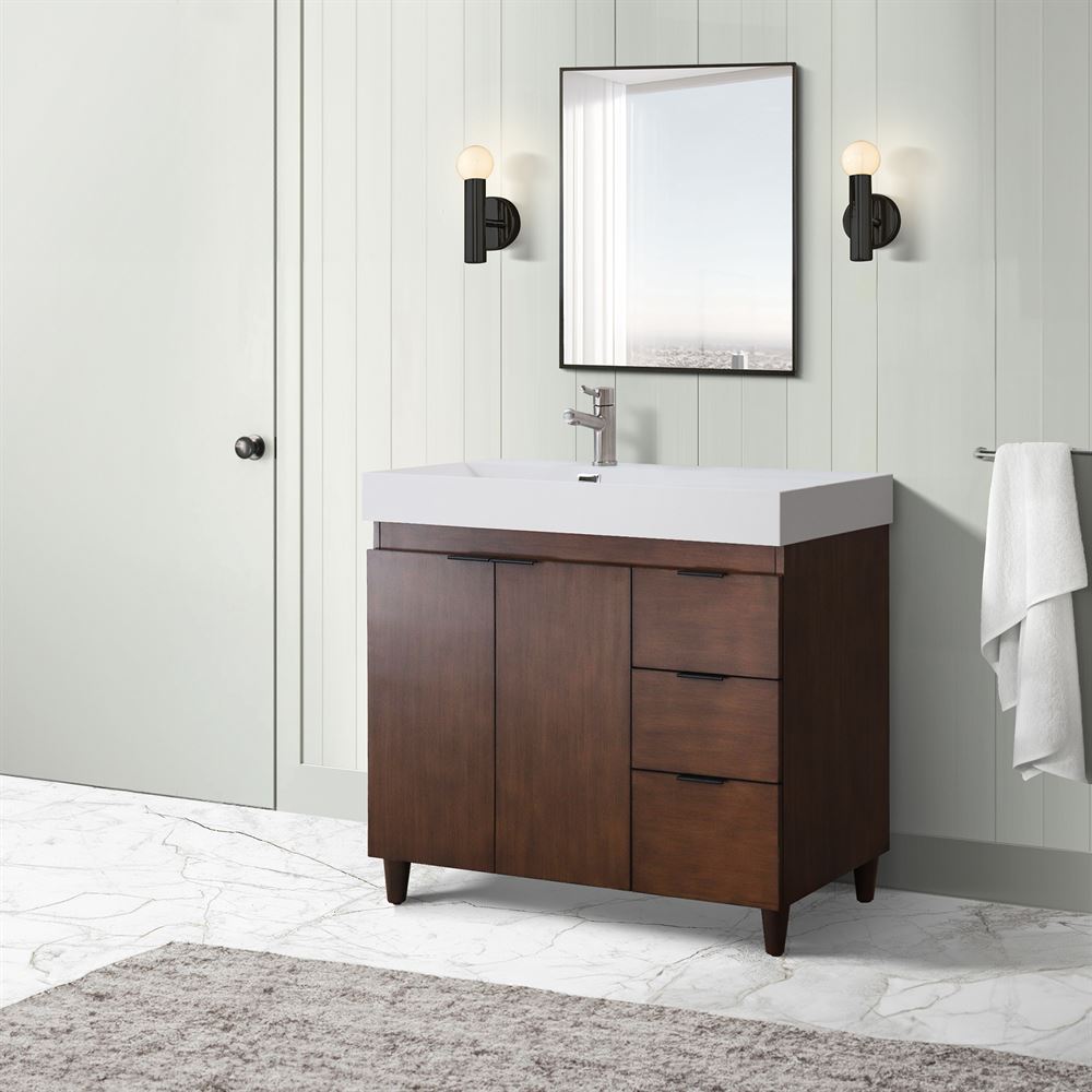 Bellaterra Home G3918-WA-SW 39" Walnut Single Sink Vanity With White Composite Granite Top