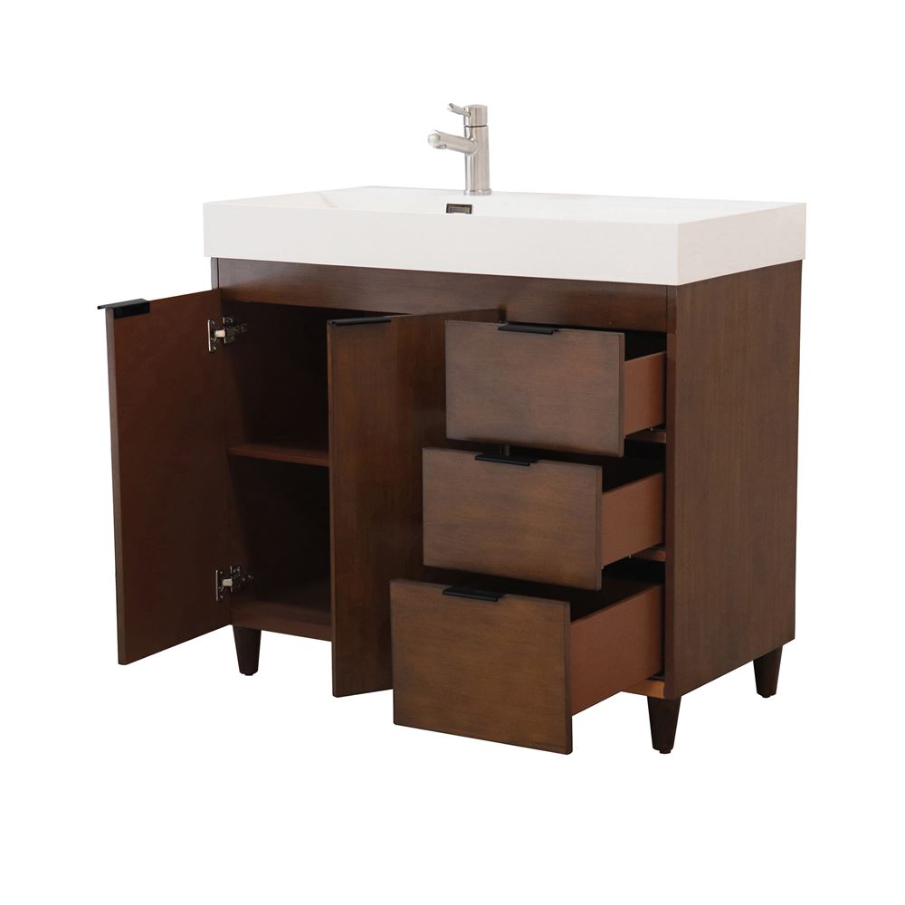 Bellaterra Home G3918-WA-SW 39" Walnut Single Sink Vanity With White Composite Granite Top