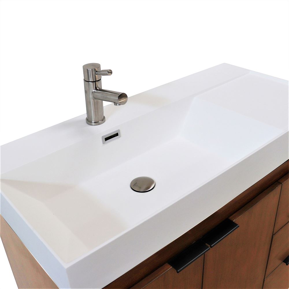 Bellaterra Home G3918-WA-SW 39" Walnut Single Sink Vanity With White Composite Granite Top