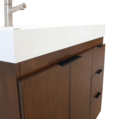 Bellaterra Home G3918-WA-SW 39" Walnut Single Sink Vanity With White Composite Granite Top