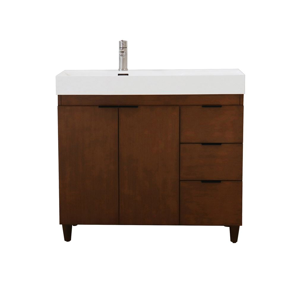 Bellaterra Home G3918-WA-SW 39" Walnut Single Sink Vanity With White Composite Granite Top