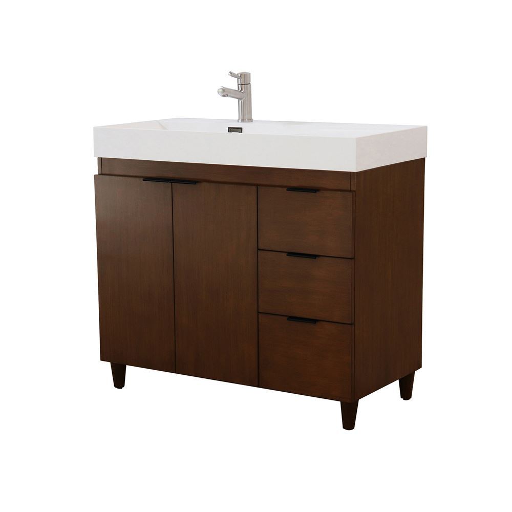 Bellaterra Home G3918-WA-SW 39" Walnut Single Sink Vanity With White Composite Granite Top
