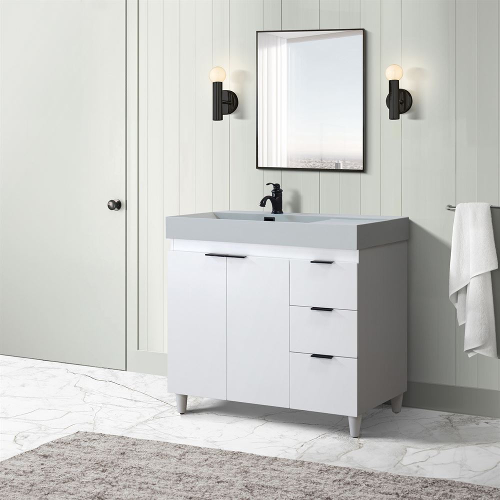 Bellaterra Home G3918-WH-FG 39" White Single Sink Vanity With Light Gray Composite Granite Top
