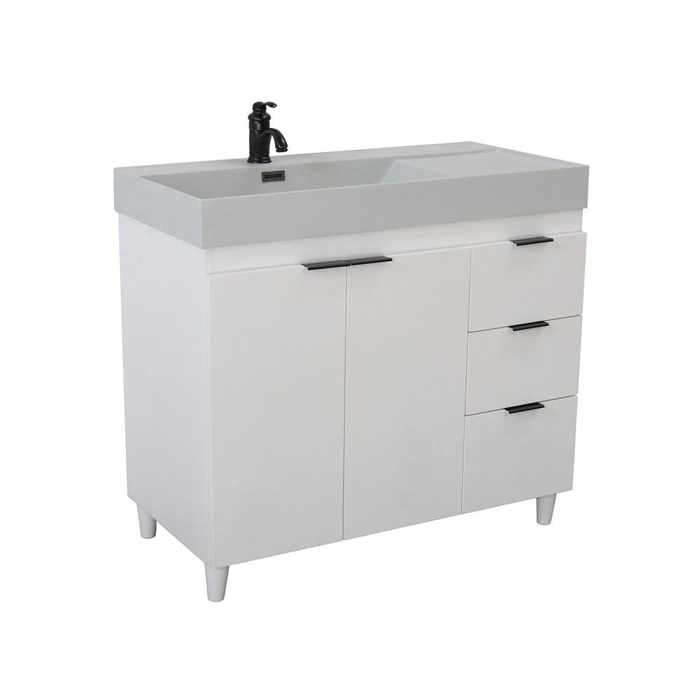 Bellaterra Home G3918-WH-FG 39" White Single Sink Vanity With Light Gray Composite Granite Top