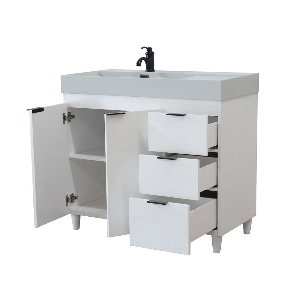 Bellaterra Home G3918-WH-FG 39" White Single Sink Vanity With Light Gray Composite Granite Top