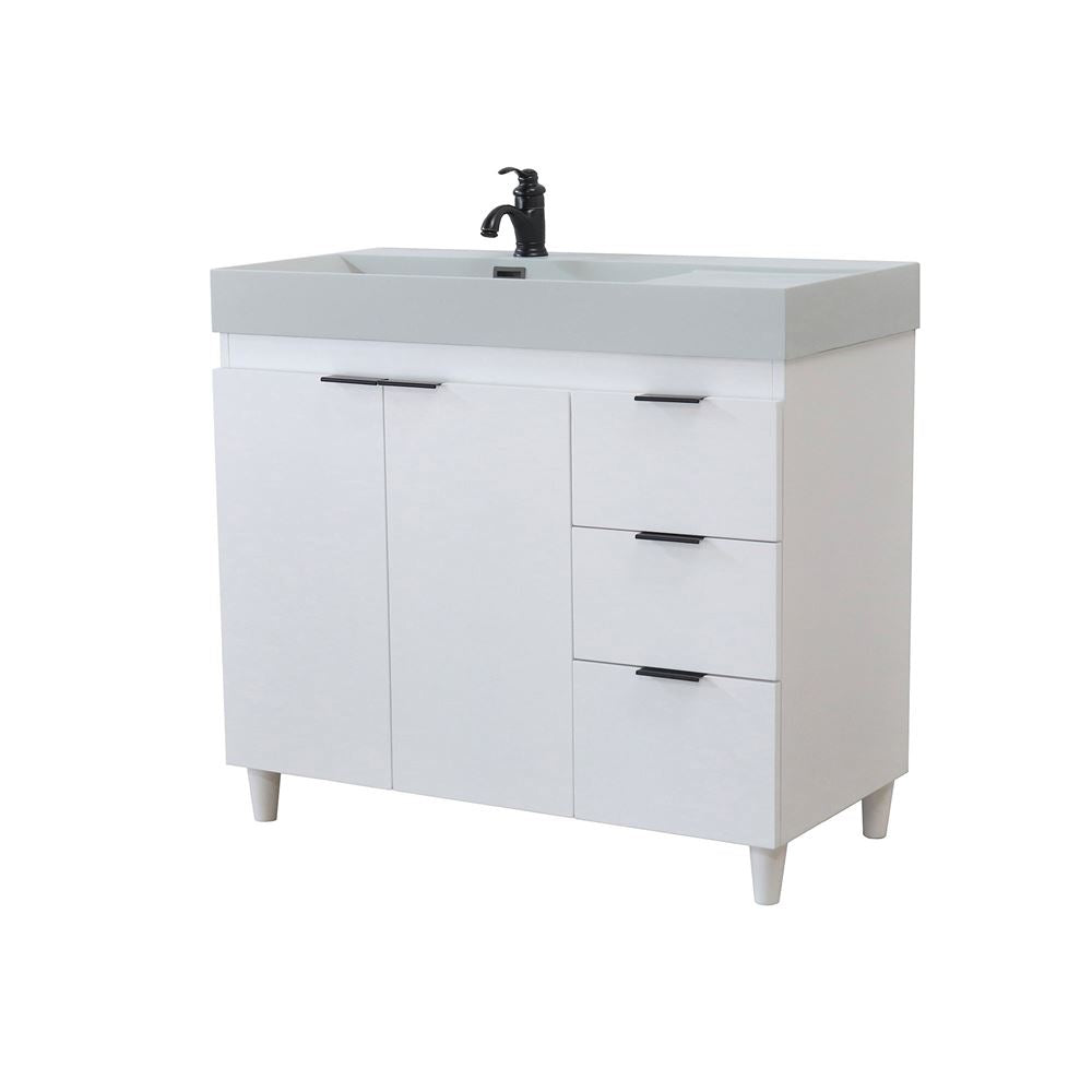 Bellaterra Home G3918-WH-FG 39" White Single Sink Vanity With Light Gray Composite Granite Top