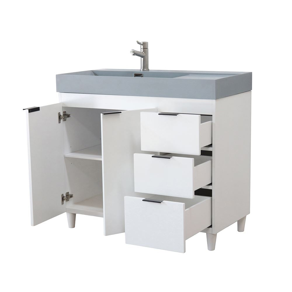 Bellaterra Home G3918-WH-SG 39" White Single Sink Vanity With Dark Gray Composite Granite Top