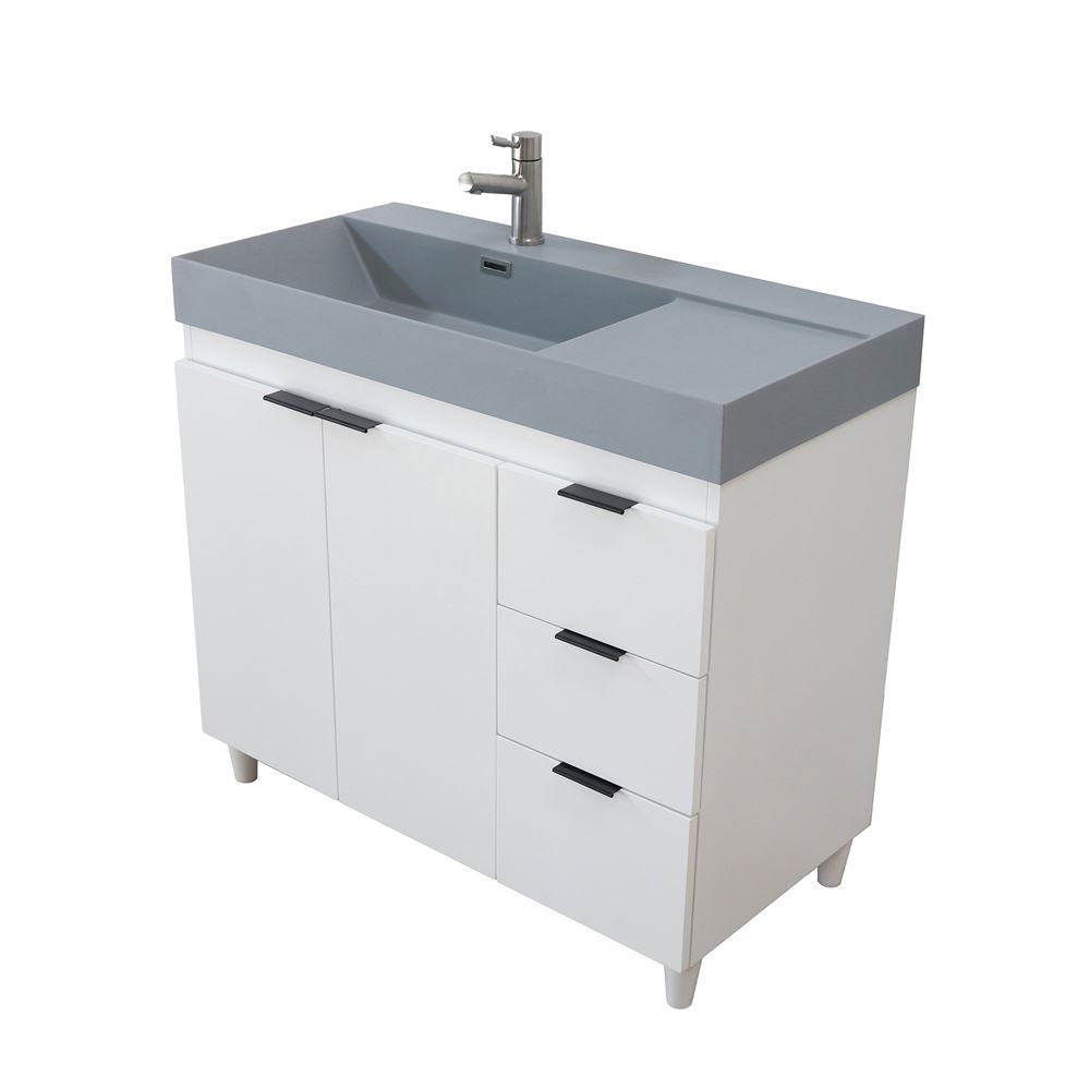 Bellaterra Home G3918-WH-SG 39" White Single Sink Vanity With Dark Gray Composite Granite Top