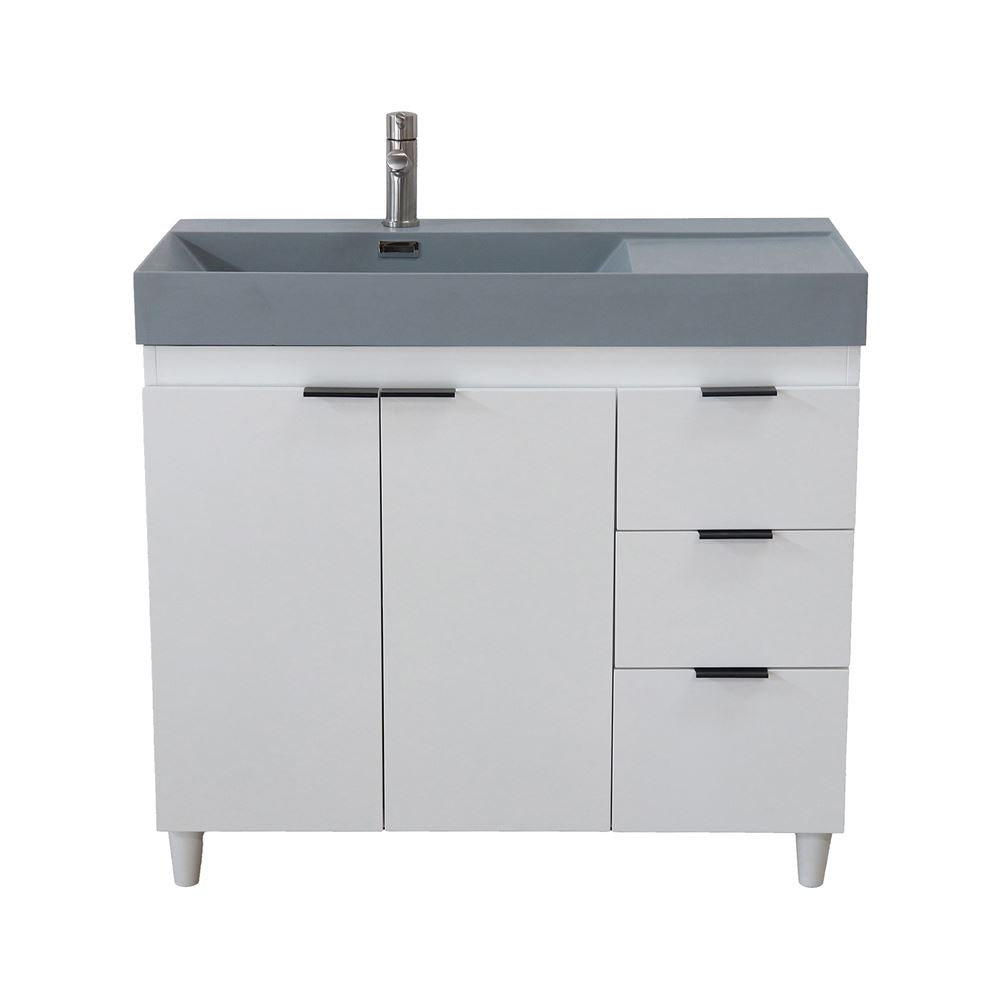 Bellaterra Home G3918-WH-SG 39" White Single Sink Vanity With Dark Gray Composite Granite Top