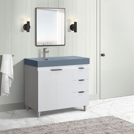 Bellaterra Home G3918-WH-SG 39" White Single Sink Vanity With Dark Gray Composite Granite Top