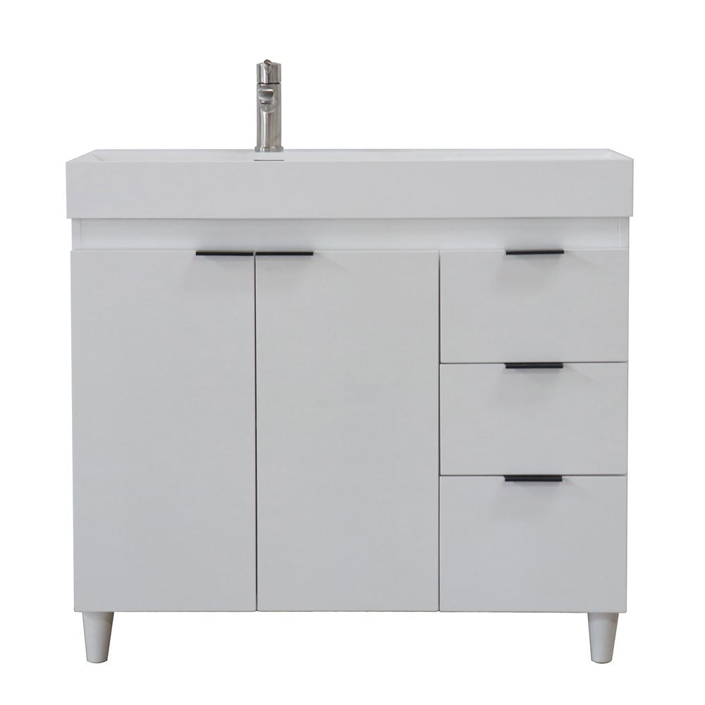 Bellaterra Home G3918-WH-SW 39" White Single Sink Vanity With White Composite Granite Top