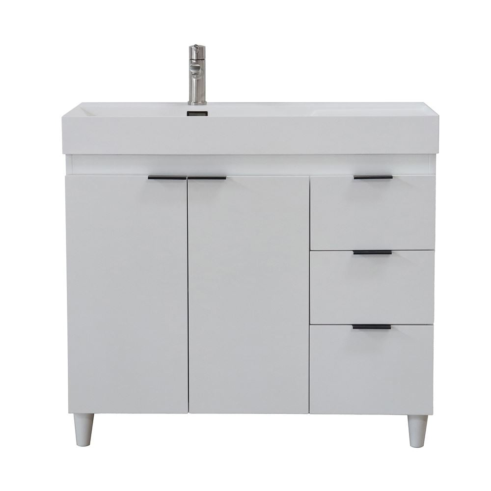 Bellaterra Home G3918-WH-SW 39" White Single Sink Vanity With White Composite Granite Top