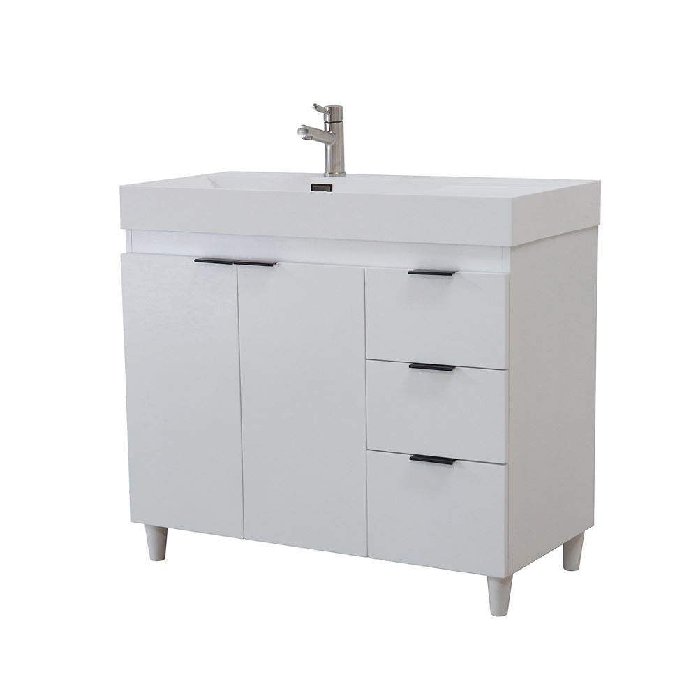 Bellaterra Home G3918-WH-SW 39" White Single Sink Vanity With White Composite Granite Top
