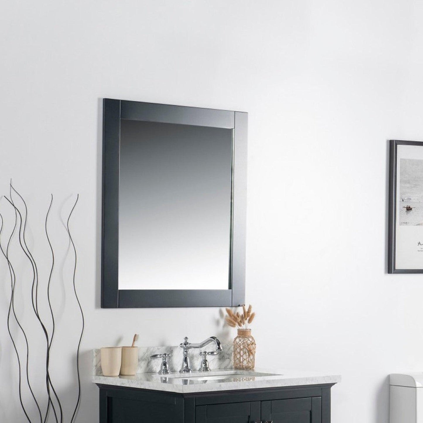 Bellaterra Home Milani 28" x 32" Dark Gray Rectangle Wall-Mounted Solid Wood Framed Mirror