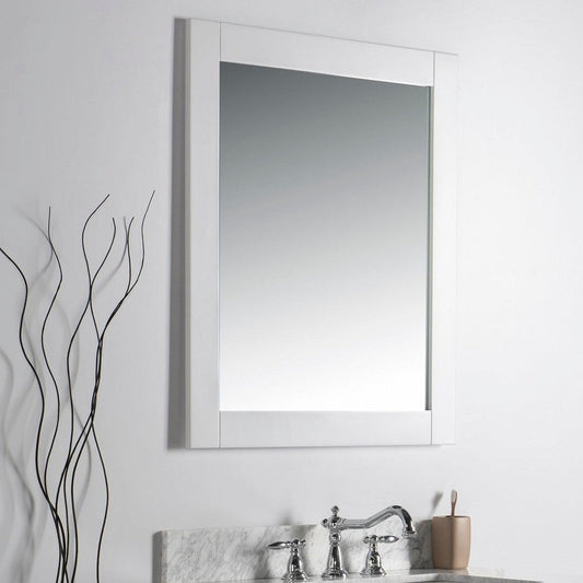 Bellaterra Home Milani 28" x 32" White Rectangle Wall-Mounted Solid Wood Framed Mirror