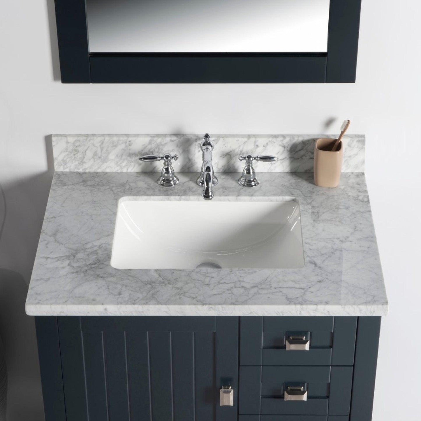 Bellaterra Home Milani 31" 1-Door 2-Drawer Dark Gray Freestanding Vanity Set With Ceramic Undermount Rectangular Sink and White Carrara Marble Top