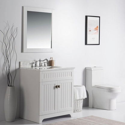 Bellaterra Home Milani 31" 2-Door White Freestanding Vanity Set With Ceramic Undermount Rectangular Sink and White Carrara Marble Top