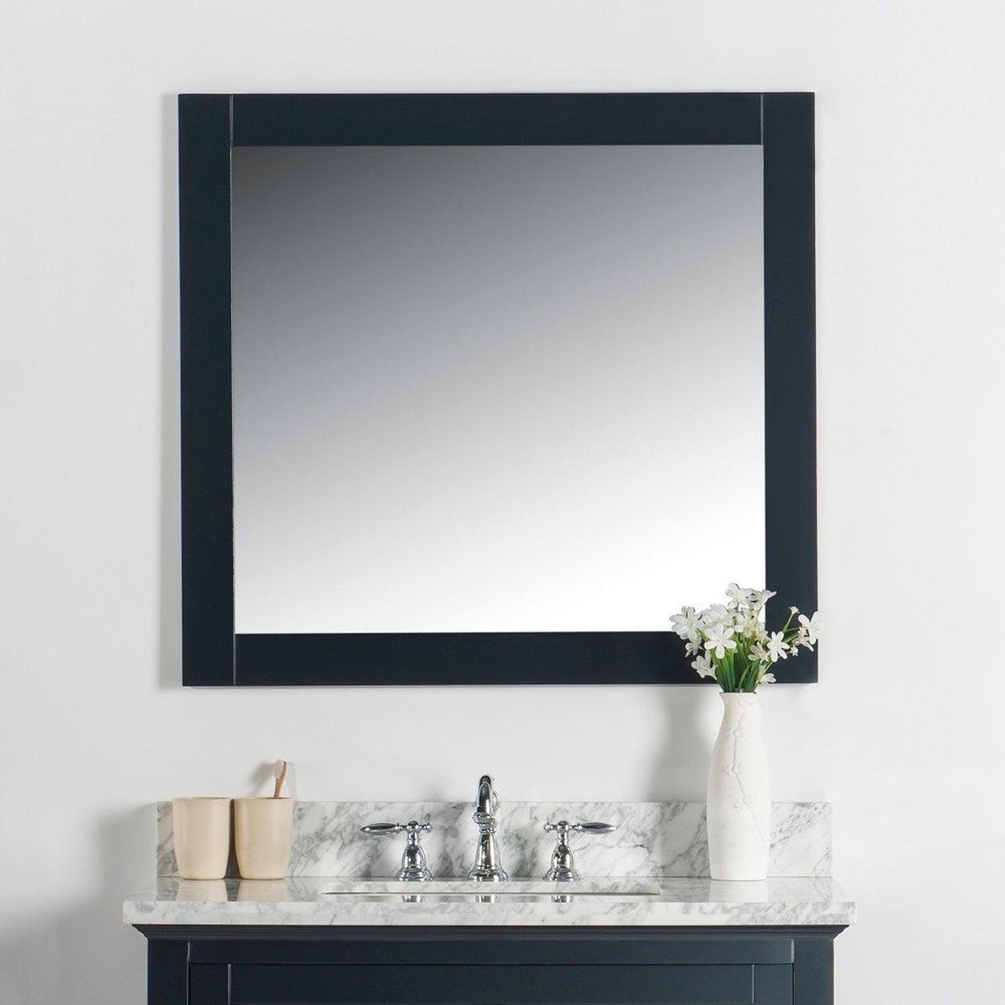 Bellaterra Home Milani 34" x 32" Dark Gray Rectangle Wall-Mounted Solid Wood Framed Mirror