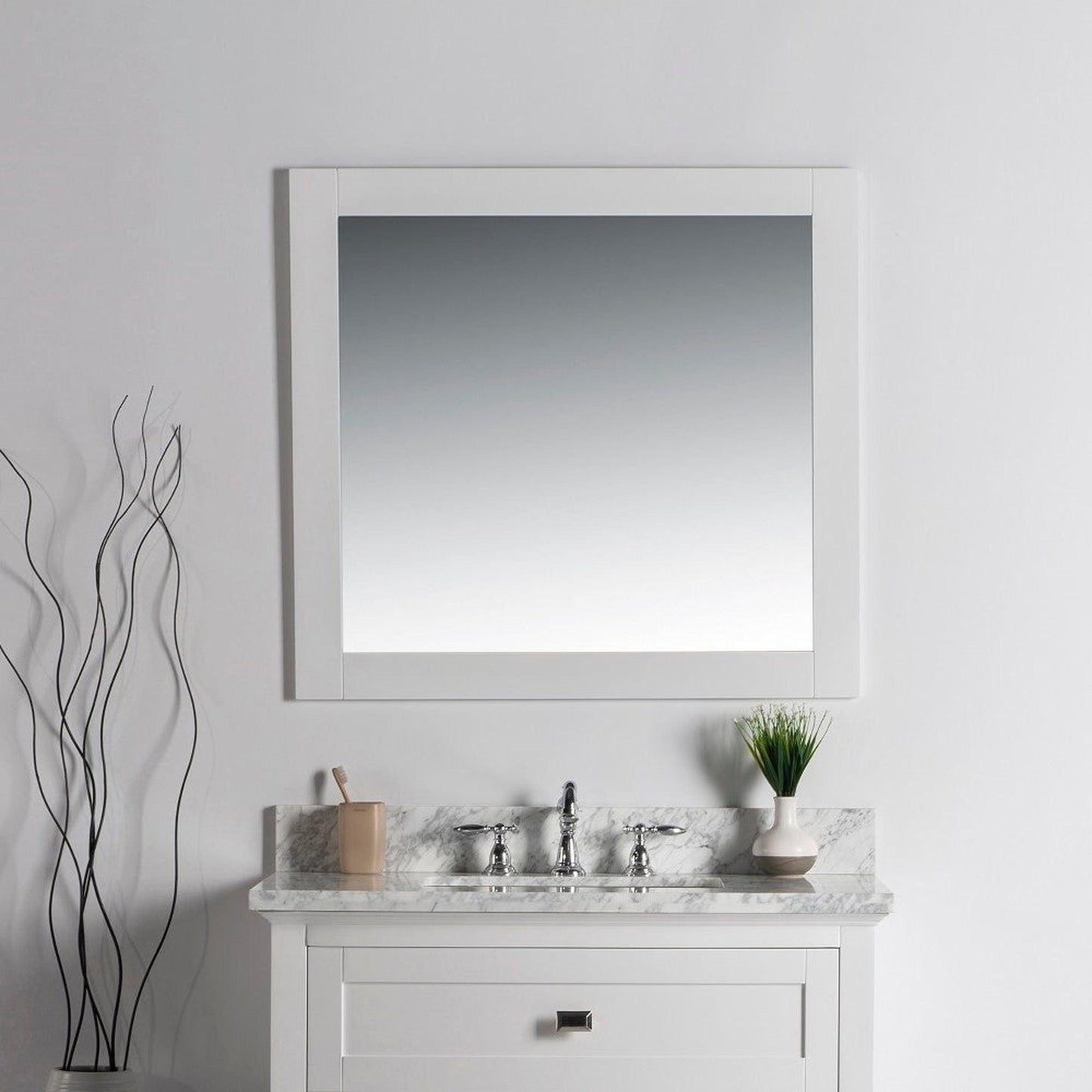 Bellaterra Home Milani 34" x 32" White Rectangle Wall-Mounted Solid Wood Framed Mirror